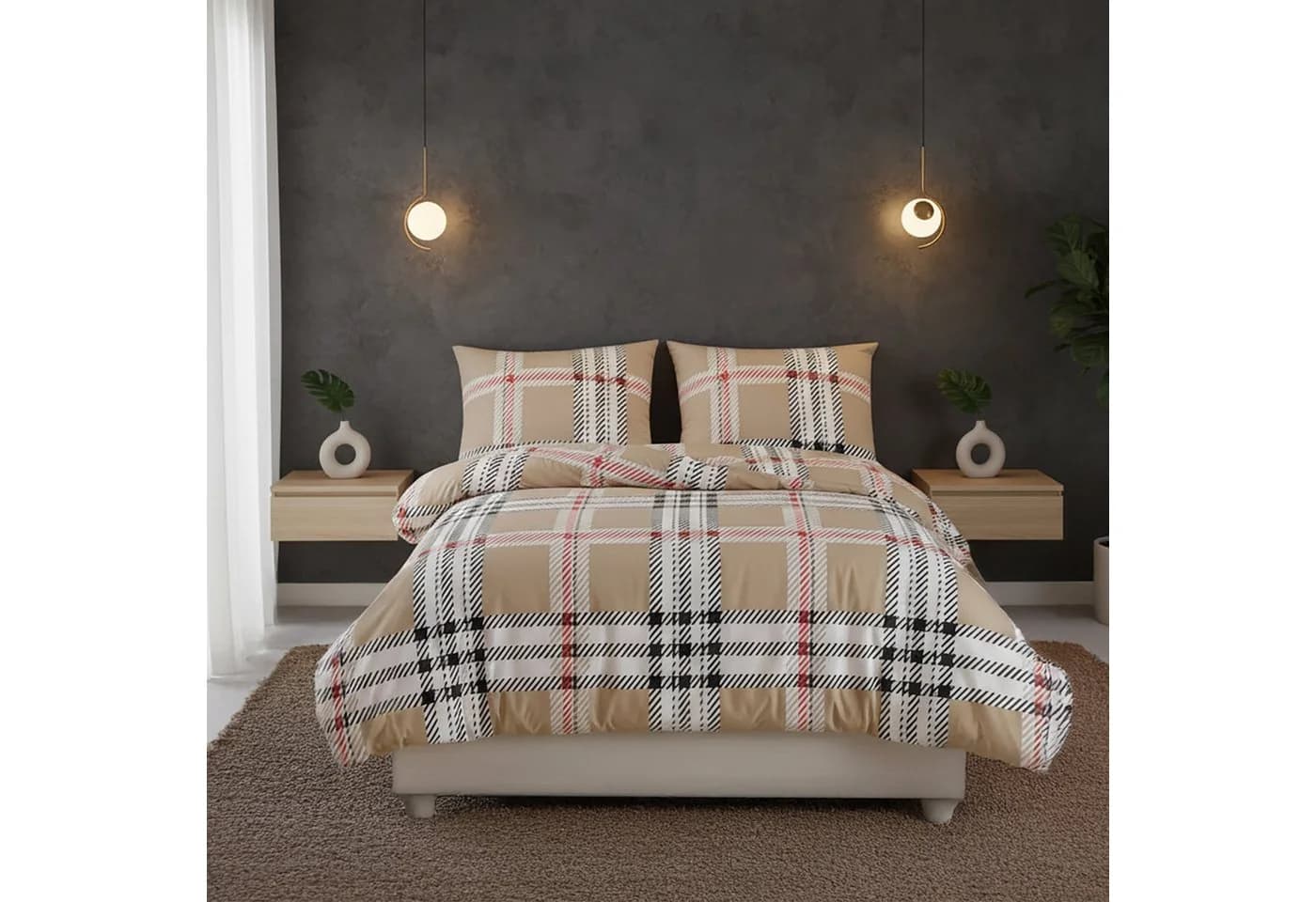 Buymax Bettwäsche Jurado 100% Baumwolle Renforce Beige Karo - Bild 2