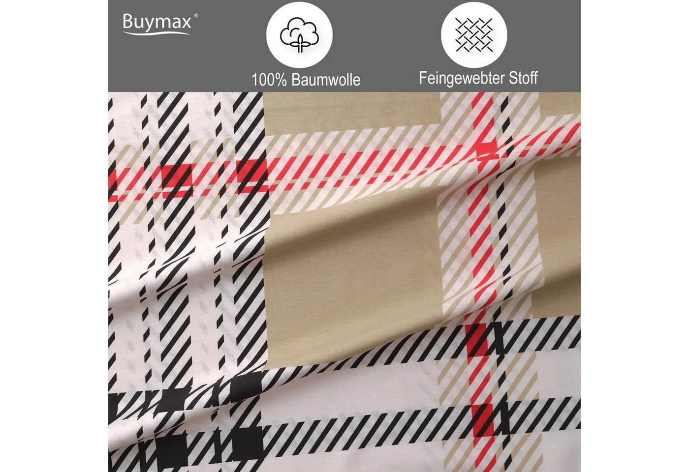 Buymax Bettwäsche Jurado 100% Baumwolle Renforce Beige Karo - Bild 3