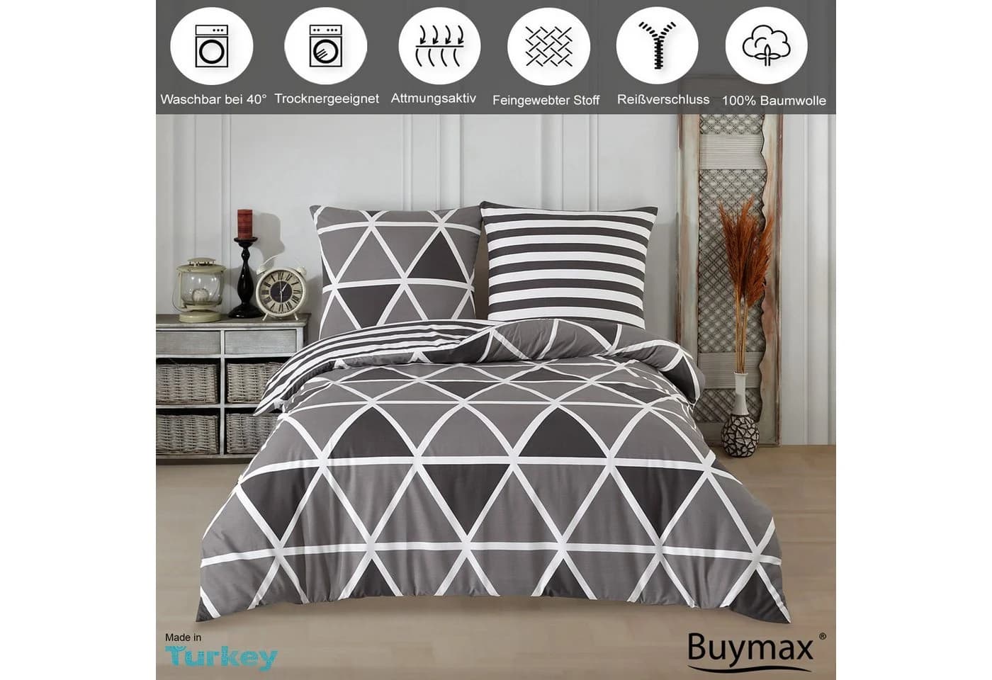 Buymax Bettwäsche Memento 100% Baumwolle Grau/Weiß - Bild 4