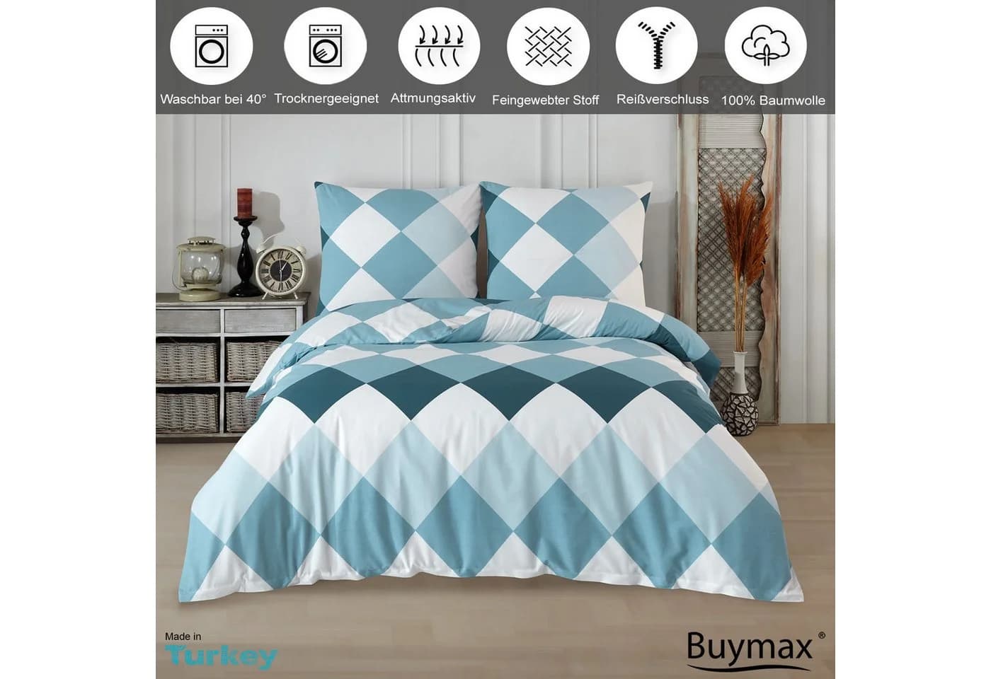 Buymax Bettwäsche Anaga 2-tlg. Renforce 100% Baumwolle Blau Petrol - Bild 4