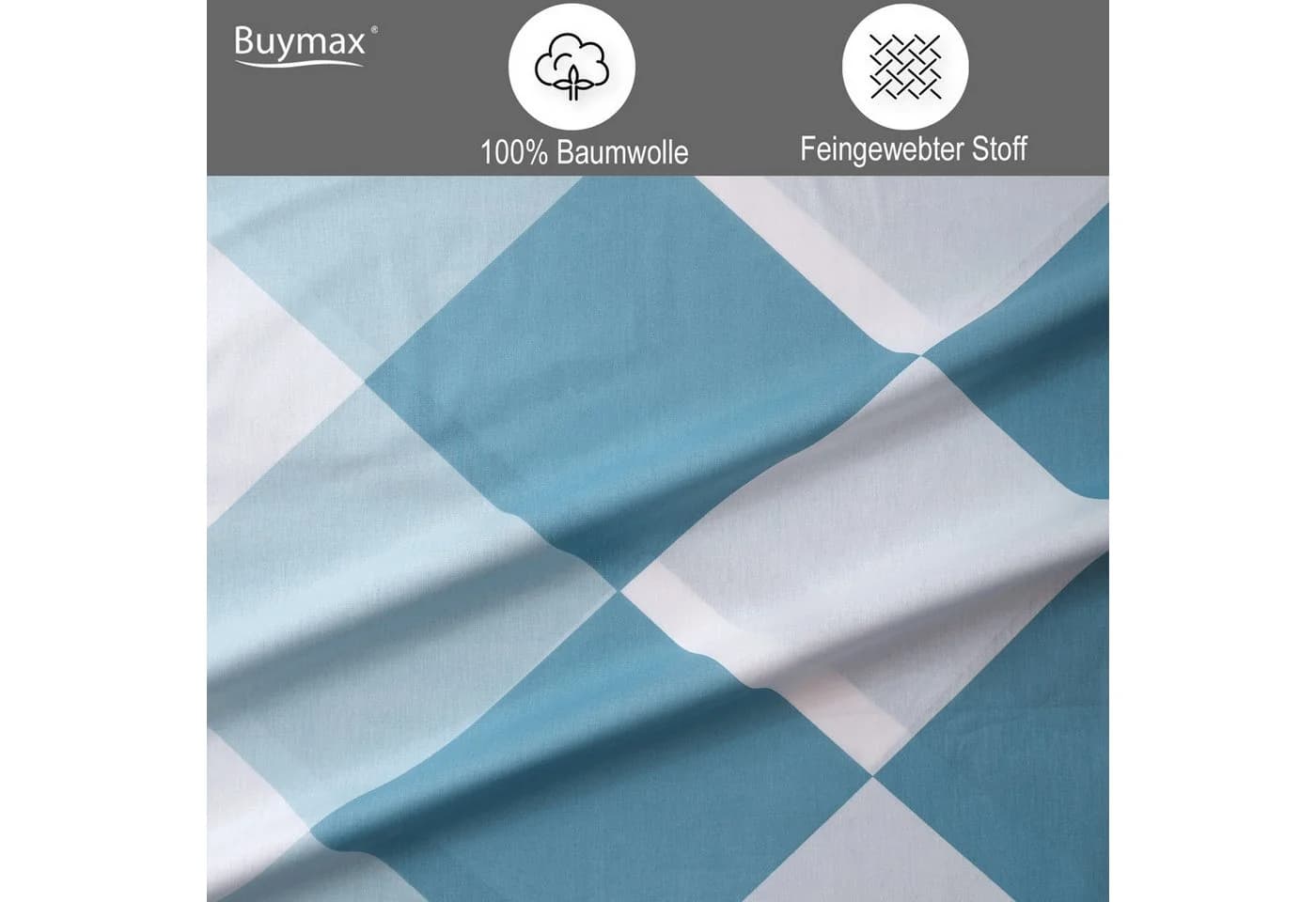 Buymax Bettwäsche Anaga 2-tlg. Renforce 100% Baumwolle Blau Petrol - Bild 5
