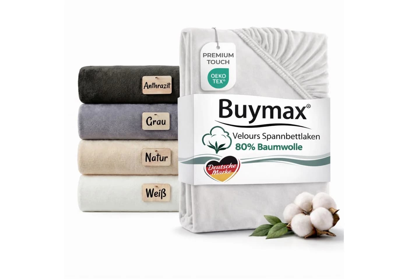 Buymax Spannbettlaken Premium Velours Weiß 80% Baumwolle - Bild 2