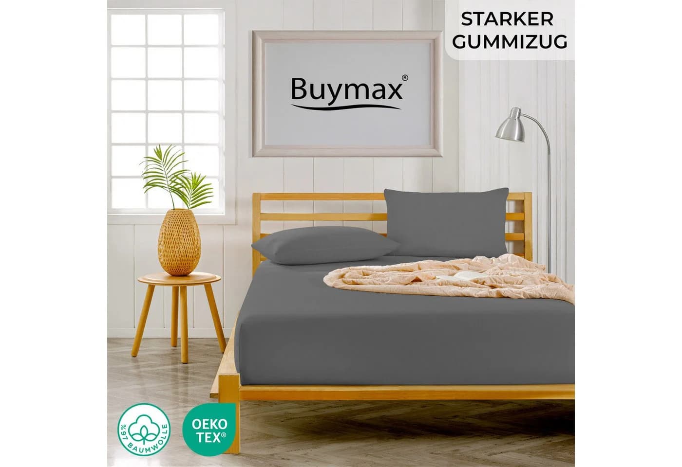 Buymax Spannbettlaken Jersey 95% Baumwolle 35 cm
