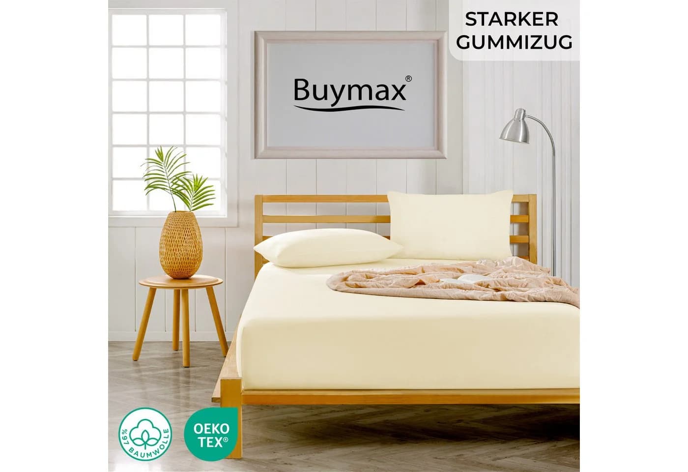Buymax Spannbettlaken Premium Jersey für Boxspringbett, 95% Baumwolle, bis 35 cm, Jersey, Gummizug: Rundumgummi