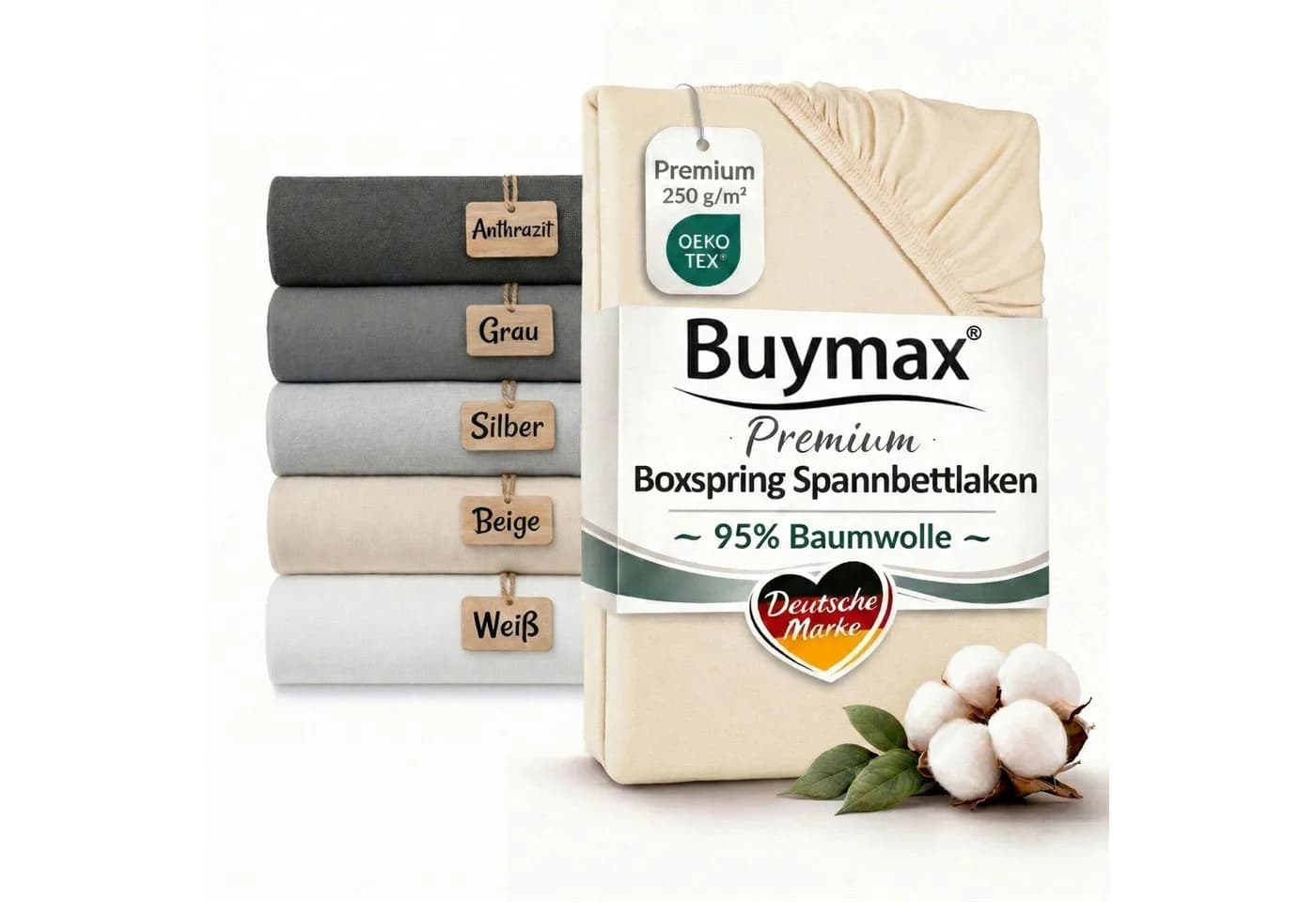 Buymax Spannbettlaken Premium Jersey für Boxspringbett, 95% Baumwolle, bis 35 cm, Jersey, Gummizug: Rundumgummi - Bild 2