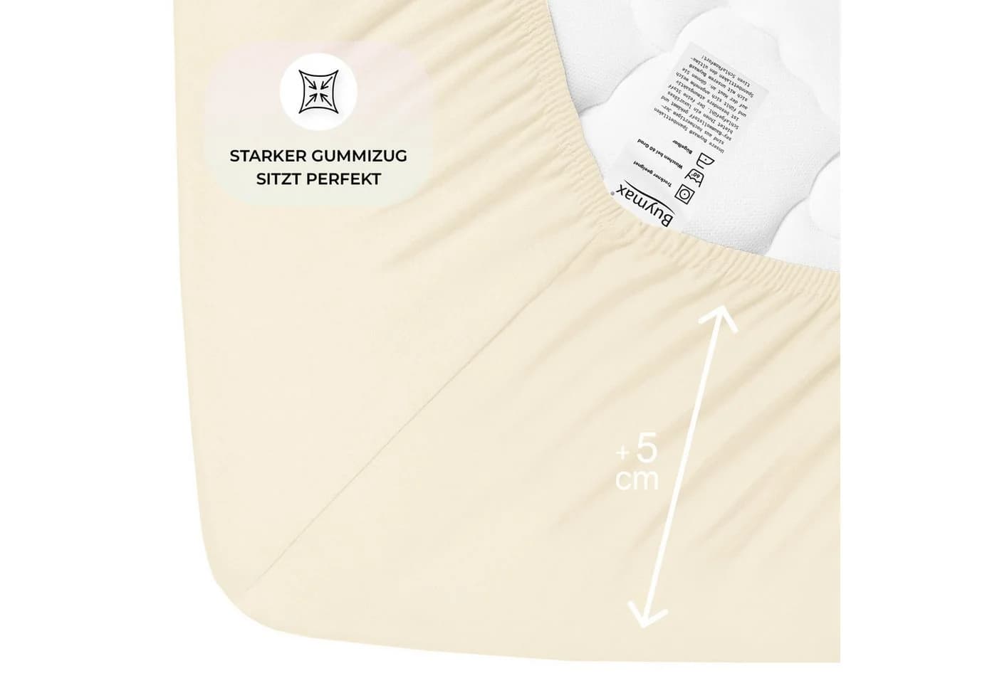 Buymax Spannbettlaken Premium Jersey für Boxspringbett, 95% Baumwolle, bis 35 cm, Jersey, Gummizug: Rundumgummi - Bild 4