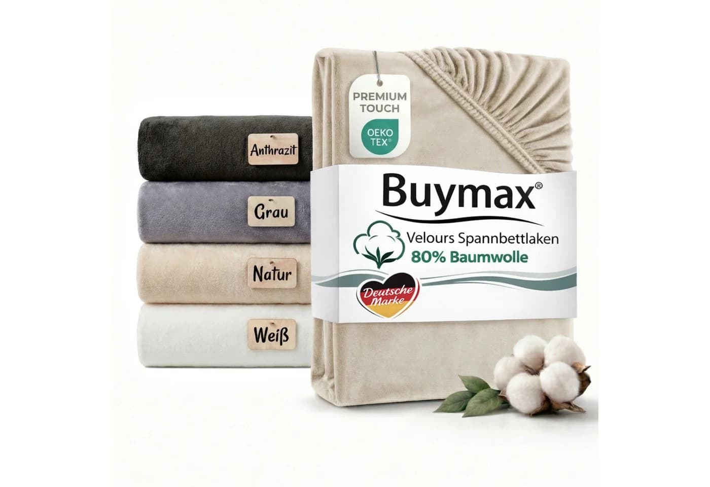 Buymax Spannbettlaken Premium Velours Baumwolle Velours Gummizug - Bild 2