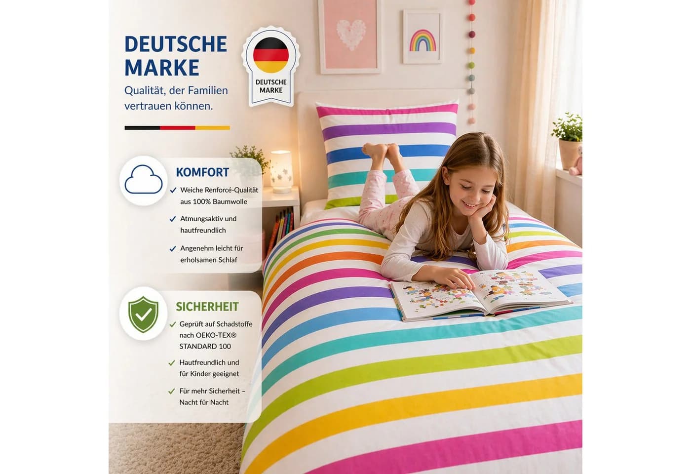 Buymax Kinderbettwäsche Rainbow Kids 2-teilig 100% Baumwolle Reißverschluss - Bild 4