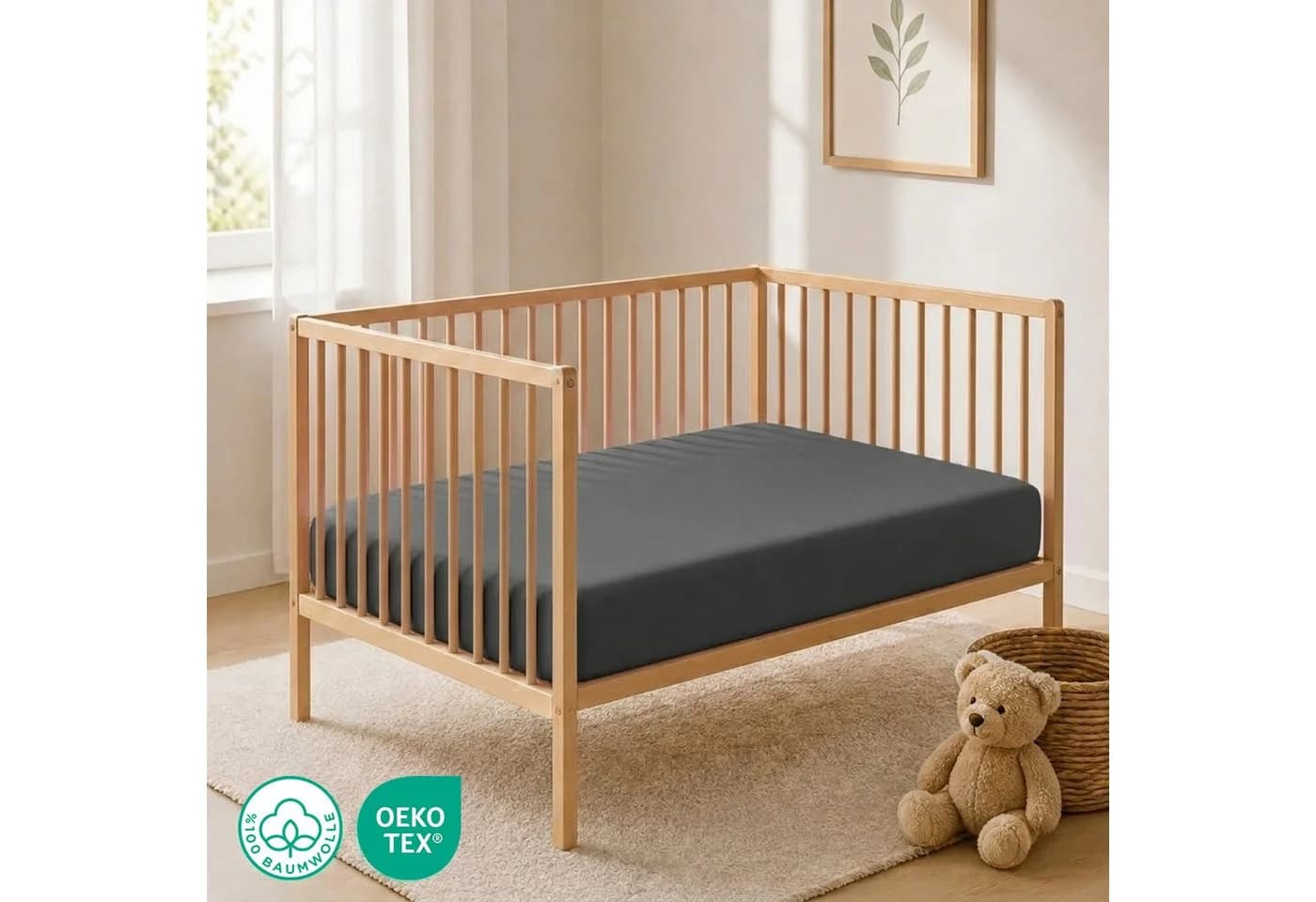 Buymax Spannbettlaken Babybett Kinderbett 100% Baumwolle Jersey Grau