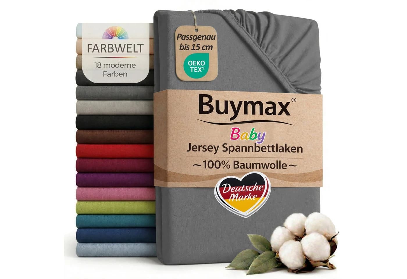 Buymax Spannbettlaken Babybett Kinderbett 100% Baumwolle Jersey Grau - Bild 2