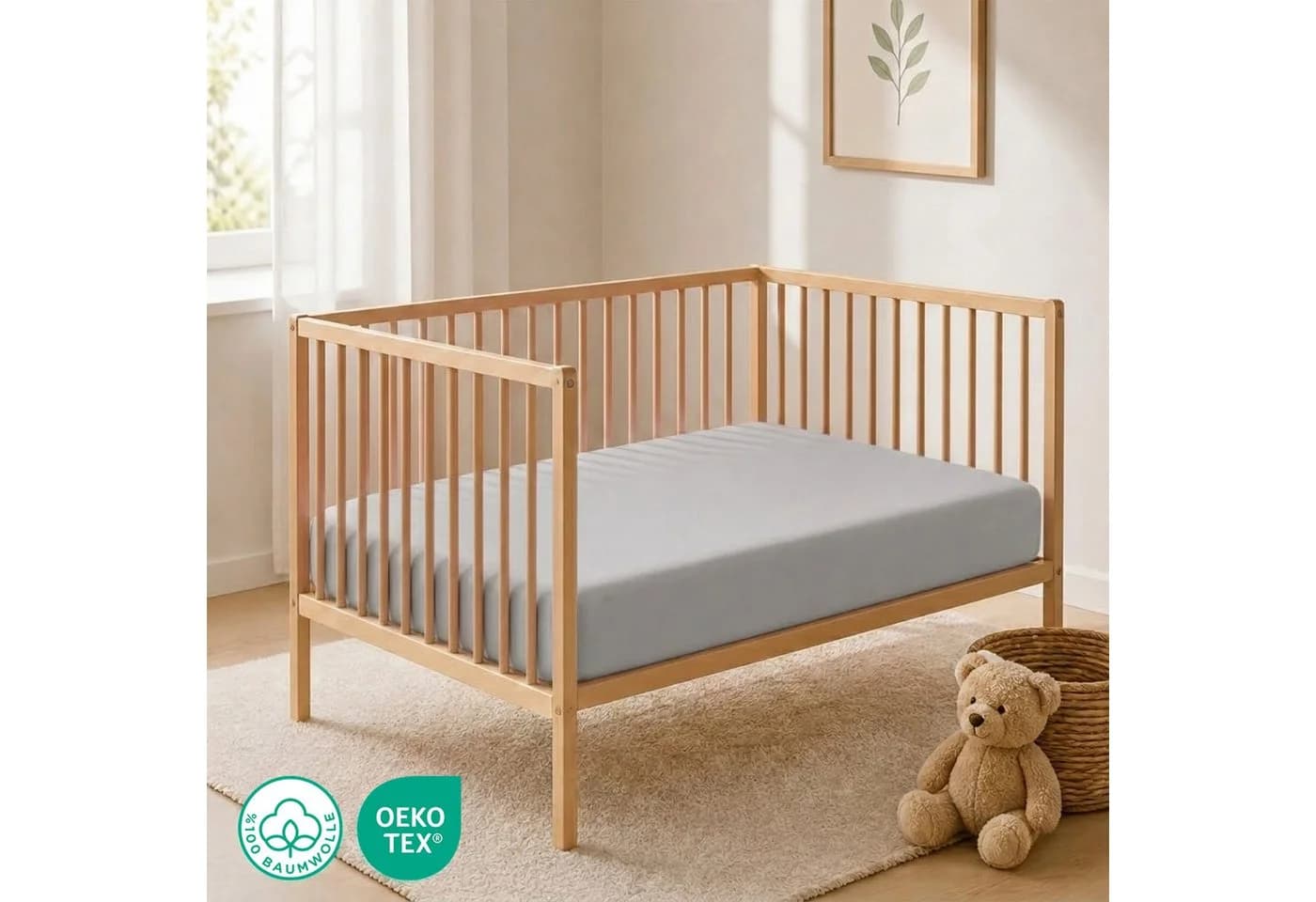 Buymax Spannbettlaken Baby Jersey 100% Baumwolle Silber