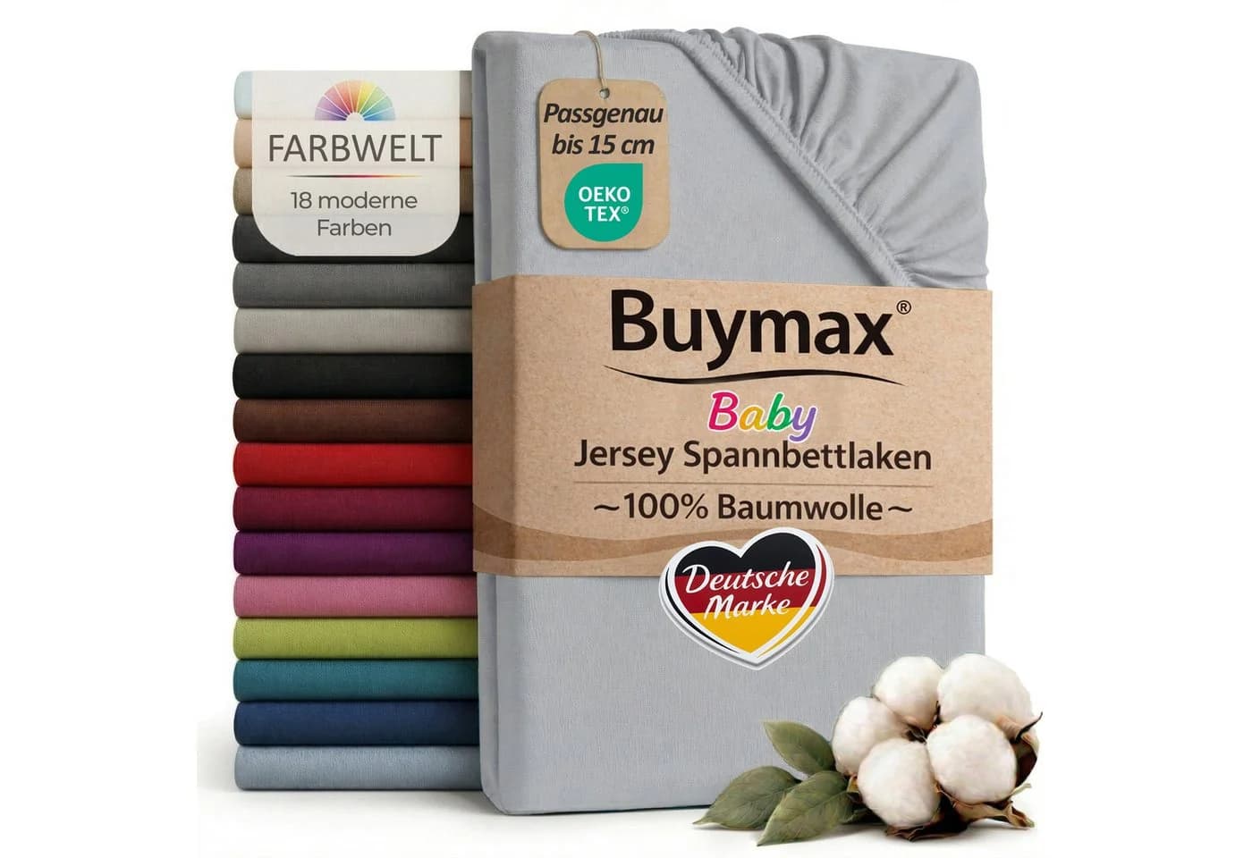 Buymax Spannbettlaken Baby Jersey 100% Baumwolle Silber - Bild 2