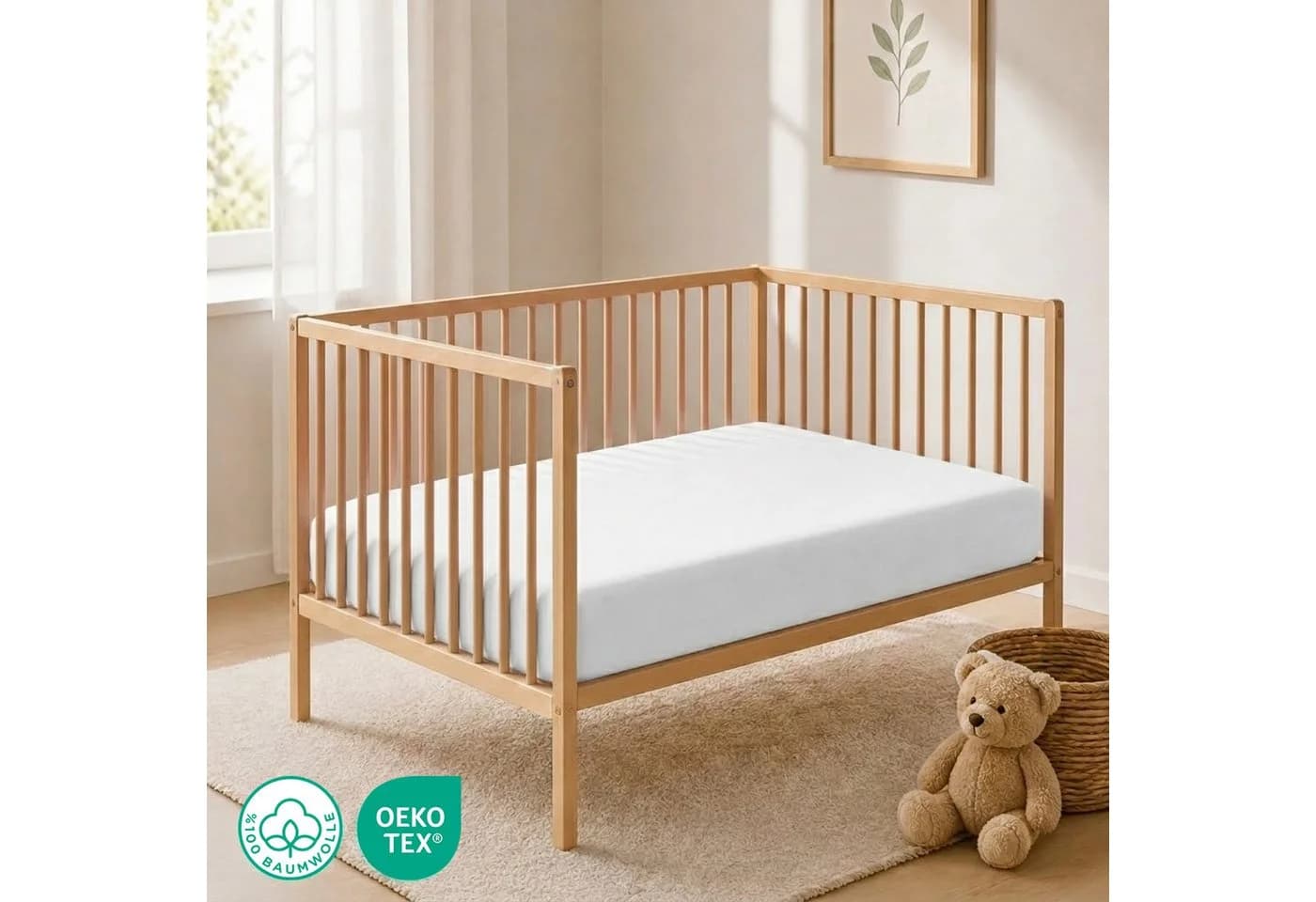 Buymax Spannbettlaken Babybett Kinderbett 100% Baumwolle Weiß