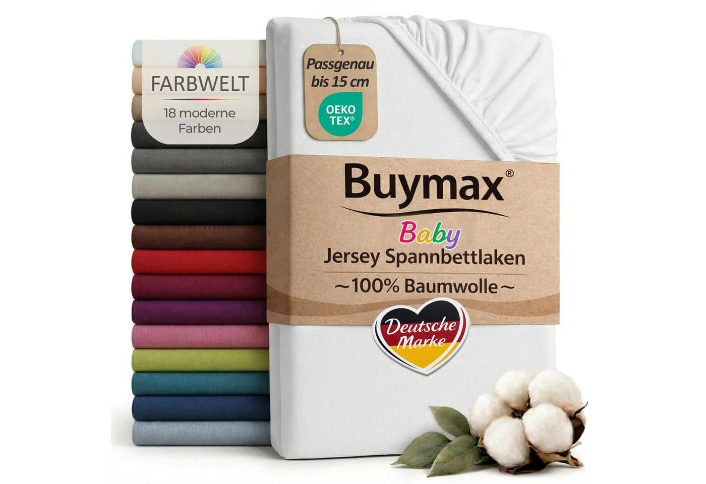 Buymax Spannbettlaken Babybett Kinderbett 100% Baumwolle Weiß - Bild 2