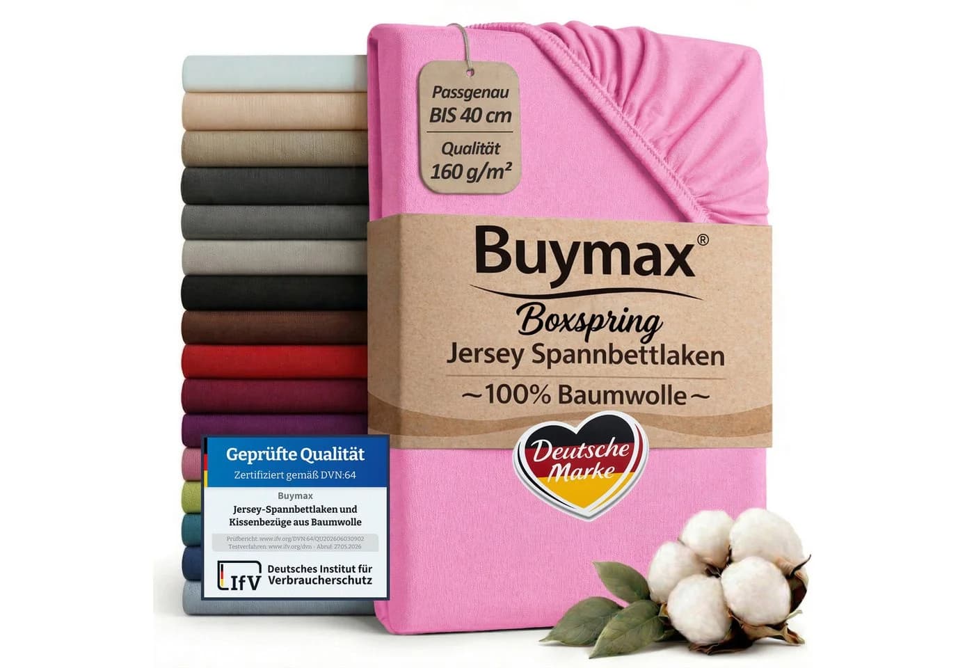 Buymax Spannbettlaken Rosa Jersey 100% Baumwolle Rundumgummizug - Bild 2