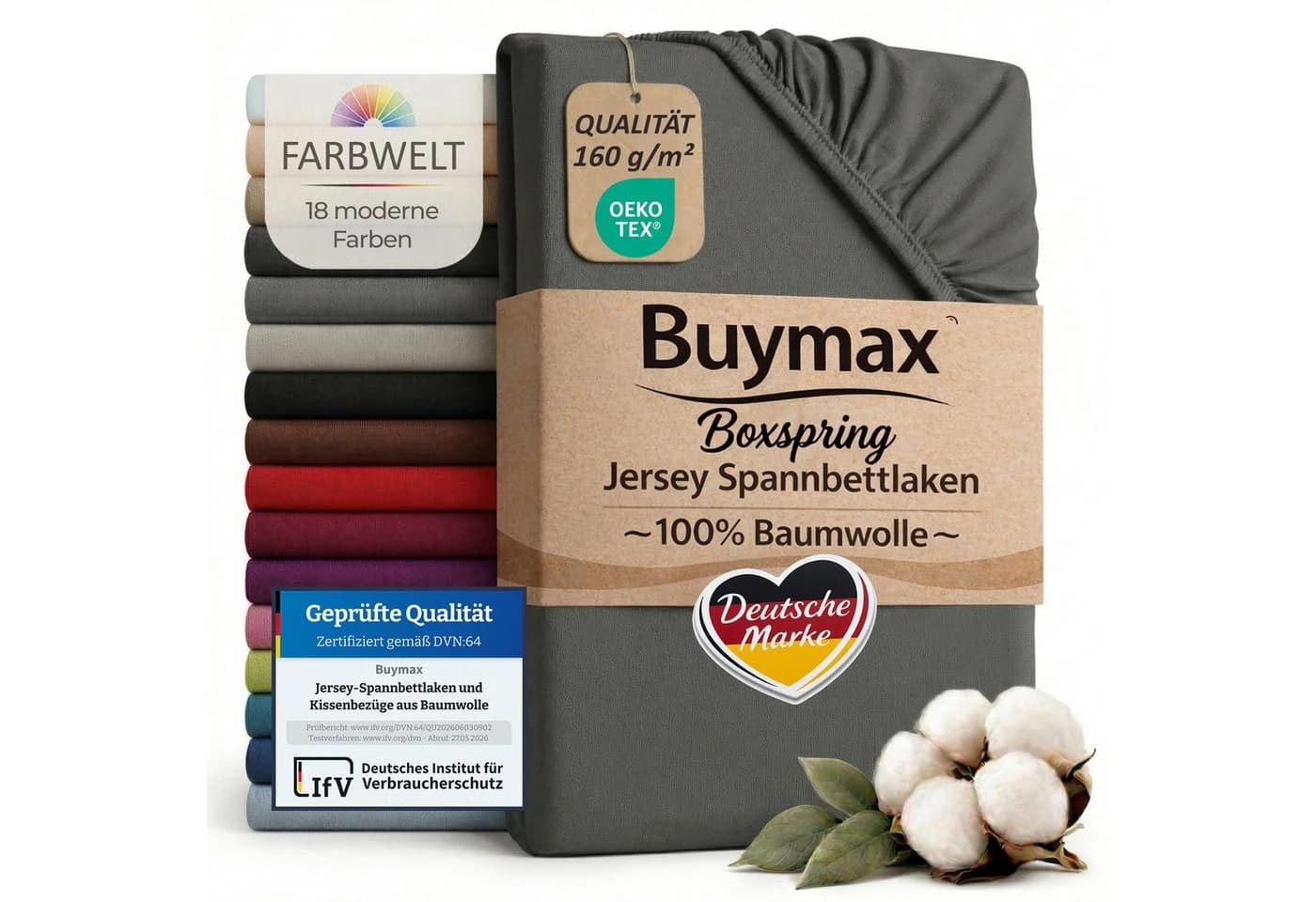 Buymax Spannbettlaken Jersey Anthrazit Rundumgummizug - Bild 2