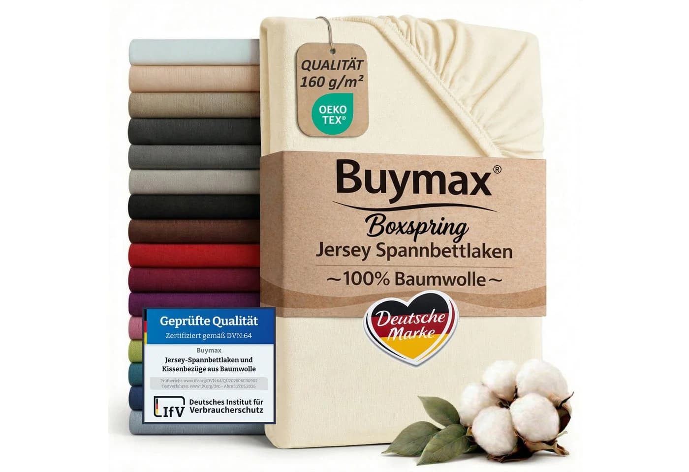 Buymax Spannbettlaken XL Jersey Creme 100% Baumwolle - Bild 2