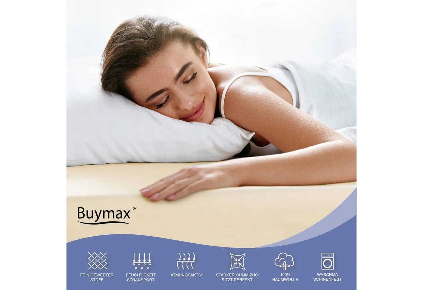 Buymax Spannbettlaken XL Jersey Creme 100% Baumwolle - Bild 5