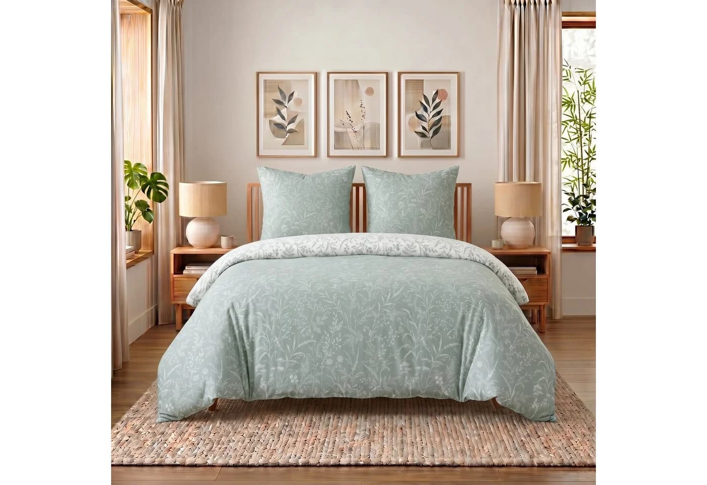 Buymax Wendebettwäsche Blossom Polycotton 3-teilig grün - Bild 2
