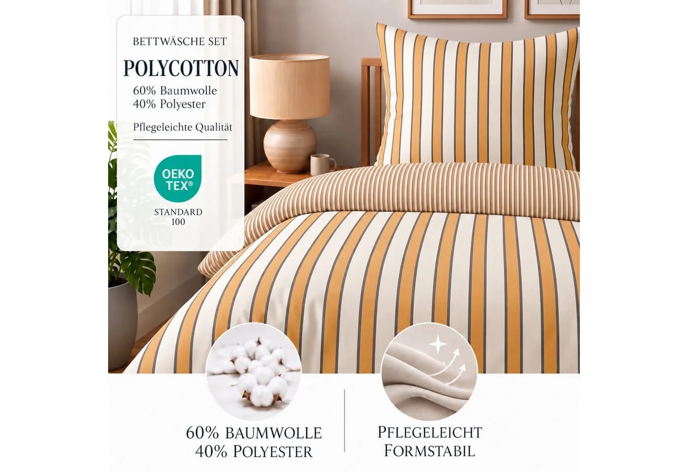 Buymax Bettwäsche Piano Wendebettwäsche 3-teilig Orange Polycotton
