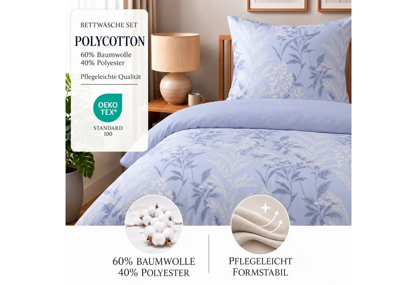Buymax Wendebettwäsche Nobel 3-teilig Polycotton blau