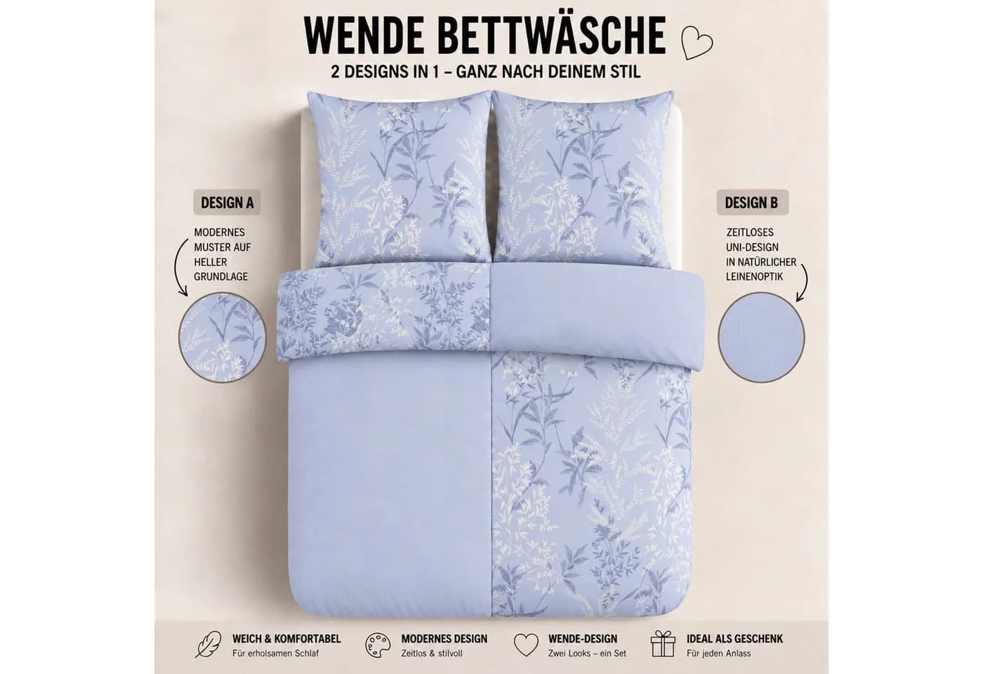 Buymax Wendebettwäsche Nobel 3-teilig Polycotton blau - Bild 3