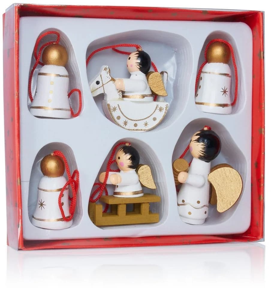 BRUBAKER Christbaumschmuck Christbaumanhänger Set Engel und Glocken 6-tlg. Handbemalt 4,5 cm - Bild 3