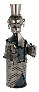 BRUBAKER Weinflaschenhalter Metall Skulptur Silber mit Grußkarte Bild 1
