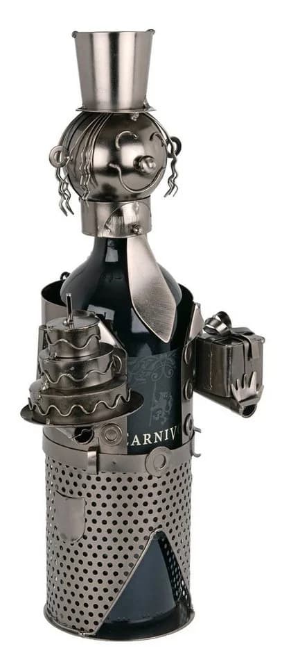 BRUBAKER Weinflaschenhalter Metall Skulptur Silber mit Grußkarte