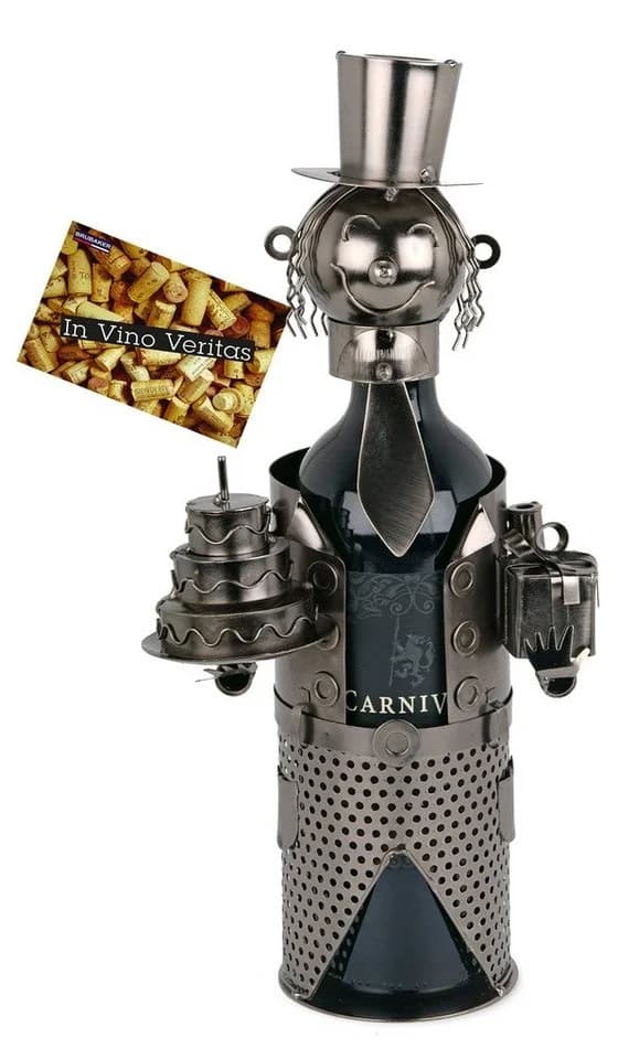 BRUBAKER Weinflaschenhalter Metall Skulptur Silber mit Grußkarte - Bild 2