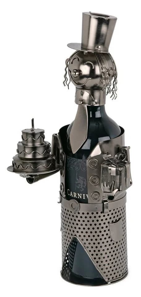 BRUBAKER Weinflaschenhalter Metall Skulptur Silber mit Grußkarte - Bild 3