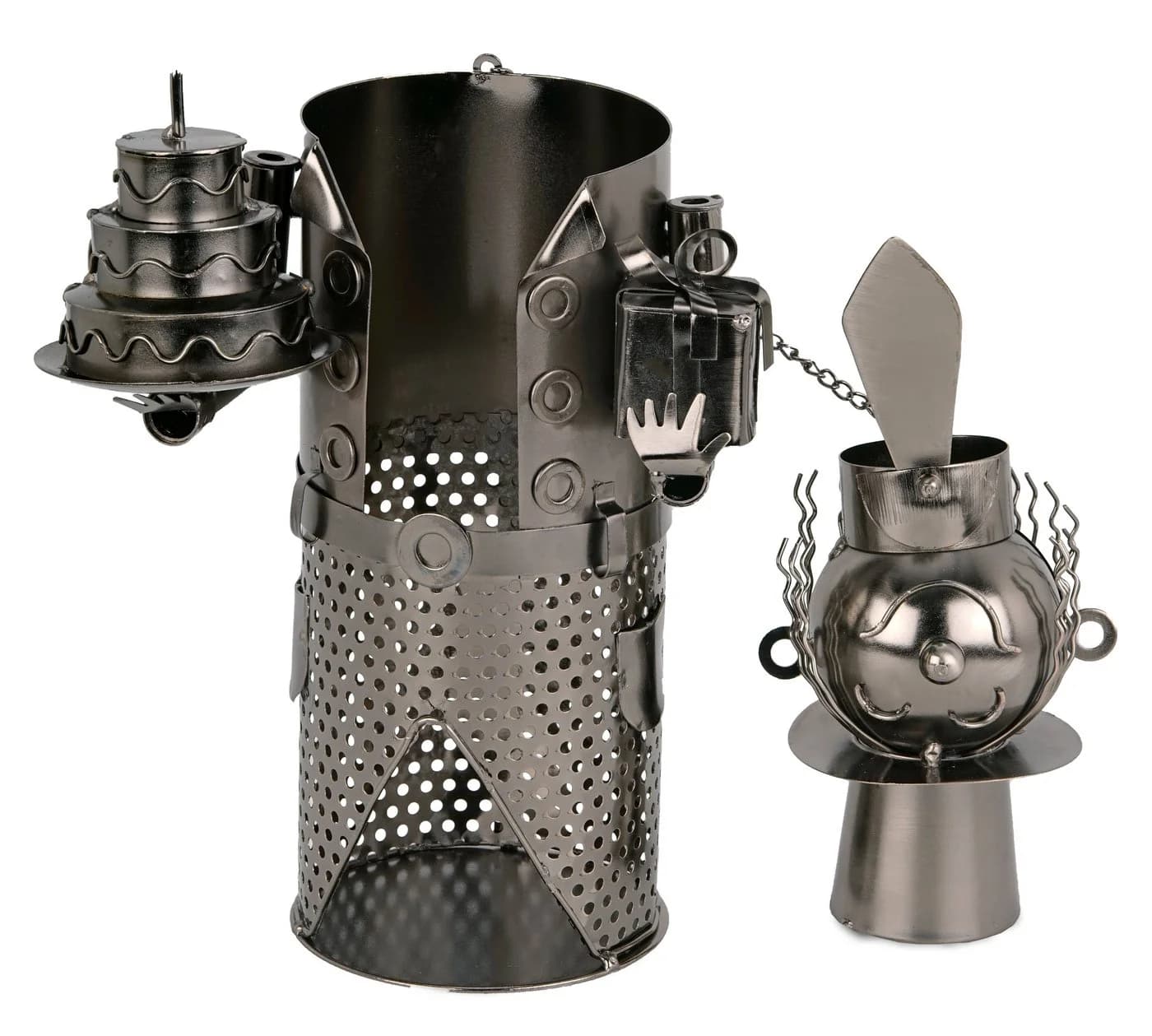 BRUBAKER Weinflaschenhalter Metall Skulptur Silber mit Grußkarte - Bild 4