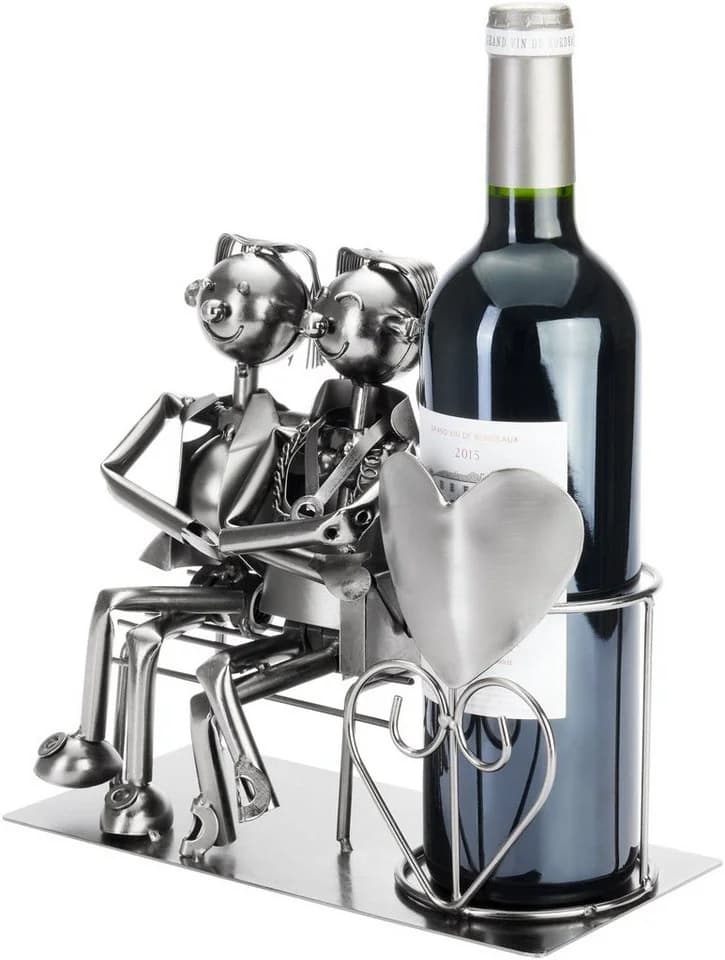 BRUBAKER Weinflaschenhalter Liebespaar auf Bank Metall Skulptur Silber - Bild 5