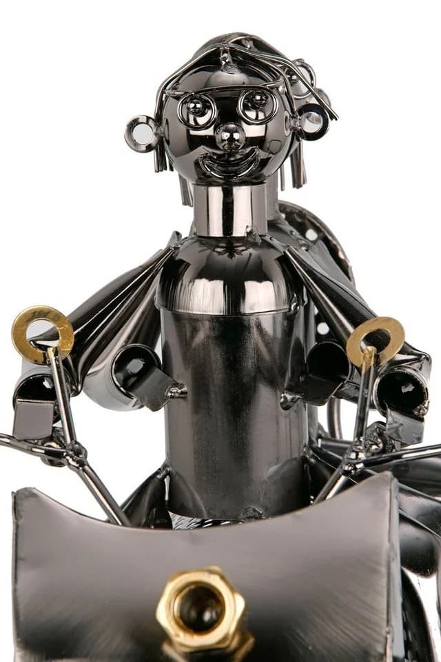 BRUBAKER Weinflaschenhalter Motorrad Paar mit Beiwagen Metall Skulptur Silber - Bild 5