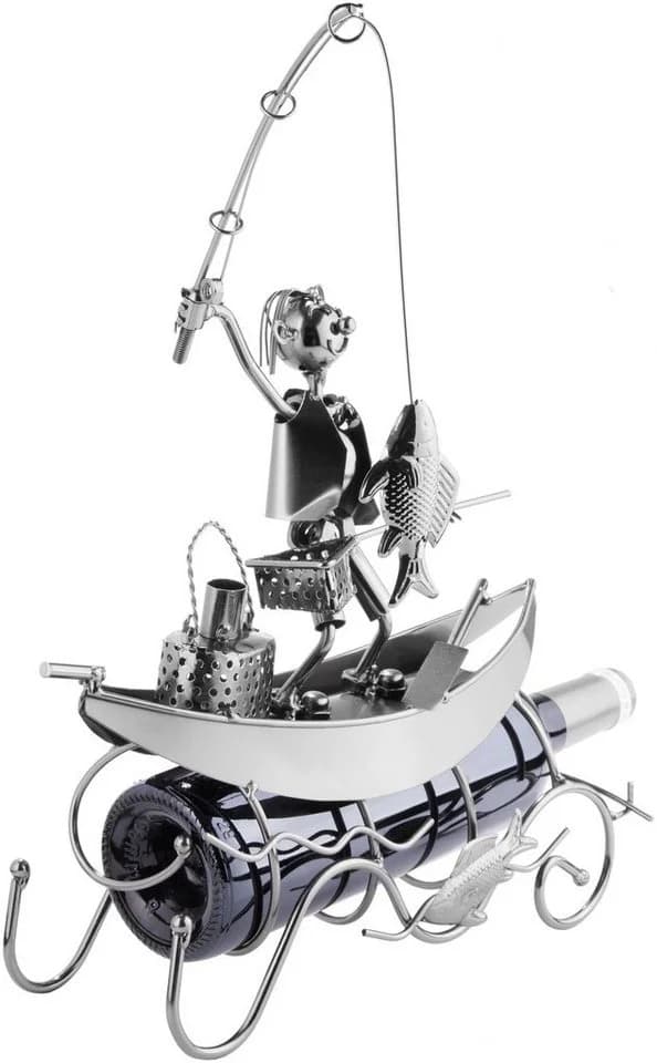 BRUBAKER Weinflaschenhalter Fischer Boot Metall Skulptur