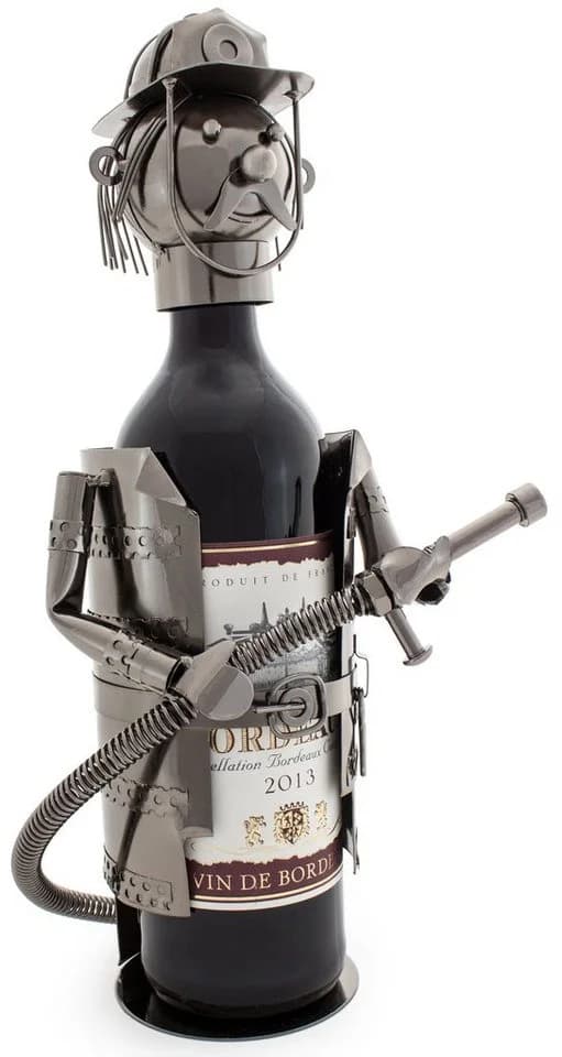 BRUBAKER Weinflaschenhalter Feuerwehrmann Metall Silber