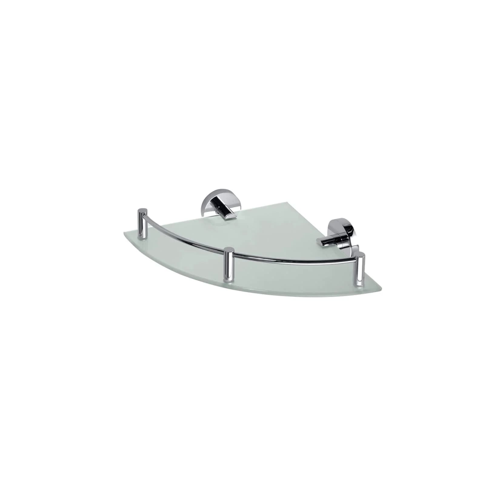 Brillantbad BOMEGA Glasablage Eckmodell Messing Chrom poliert Milchglas