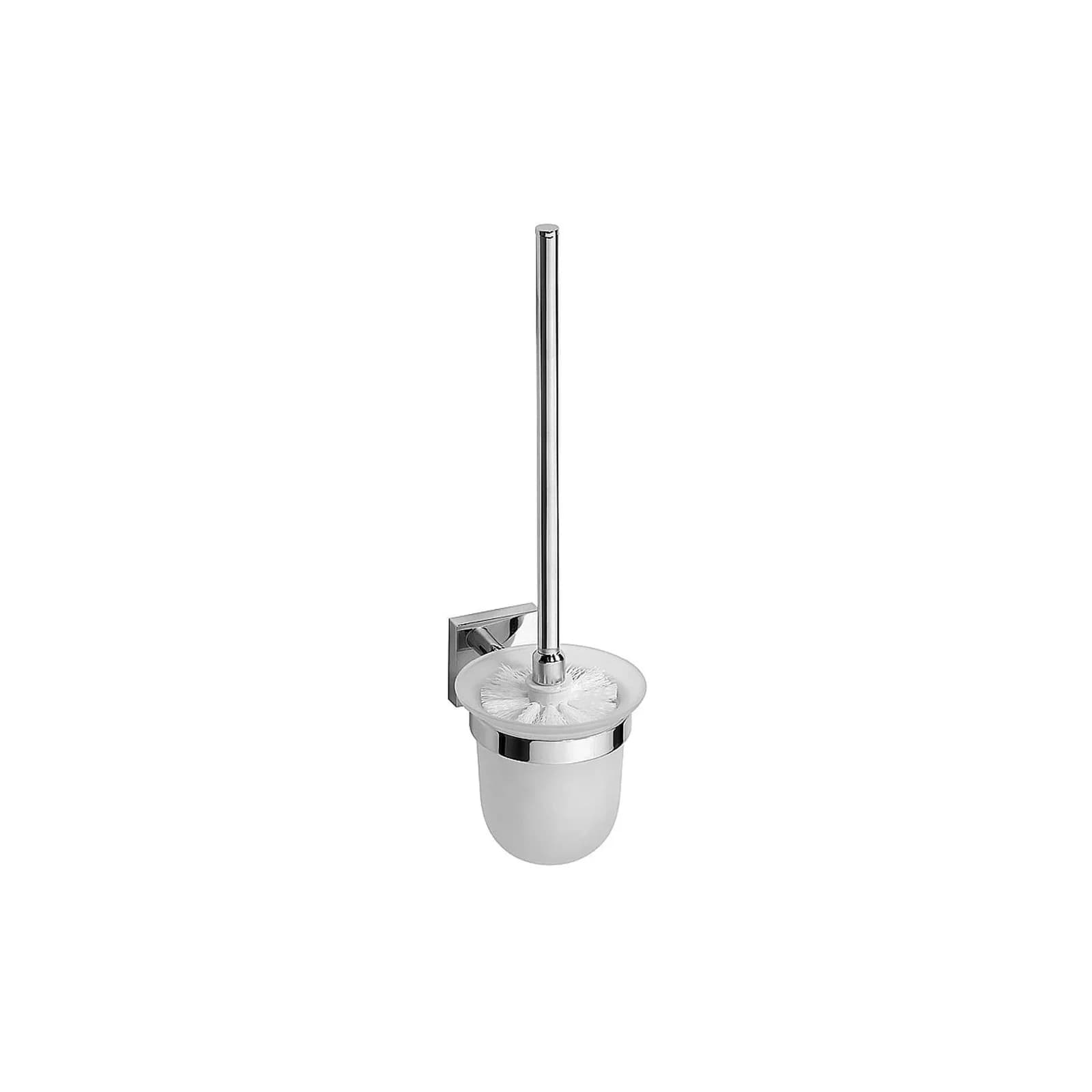 Brillantbad META WC-Bürstengarnitur mit Glasbehälter Weiß Messing Chrom poliert