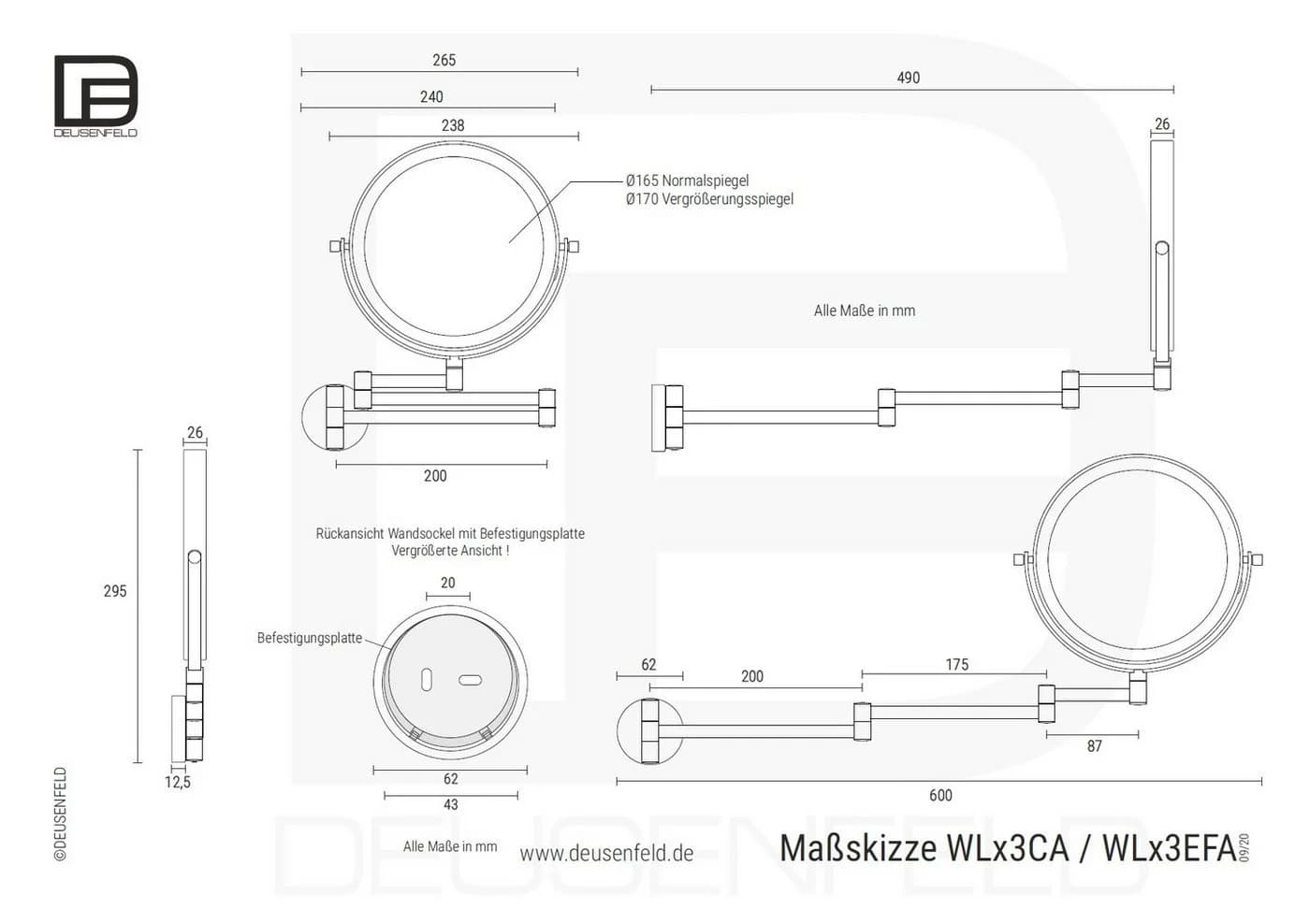 DEUSENFELD Kosmetikspiegel Wand-Akku-Doppel-LED 5x/7x/10x Vergrößerung USB-C - Bild 5