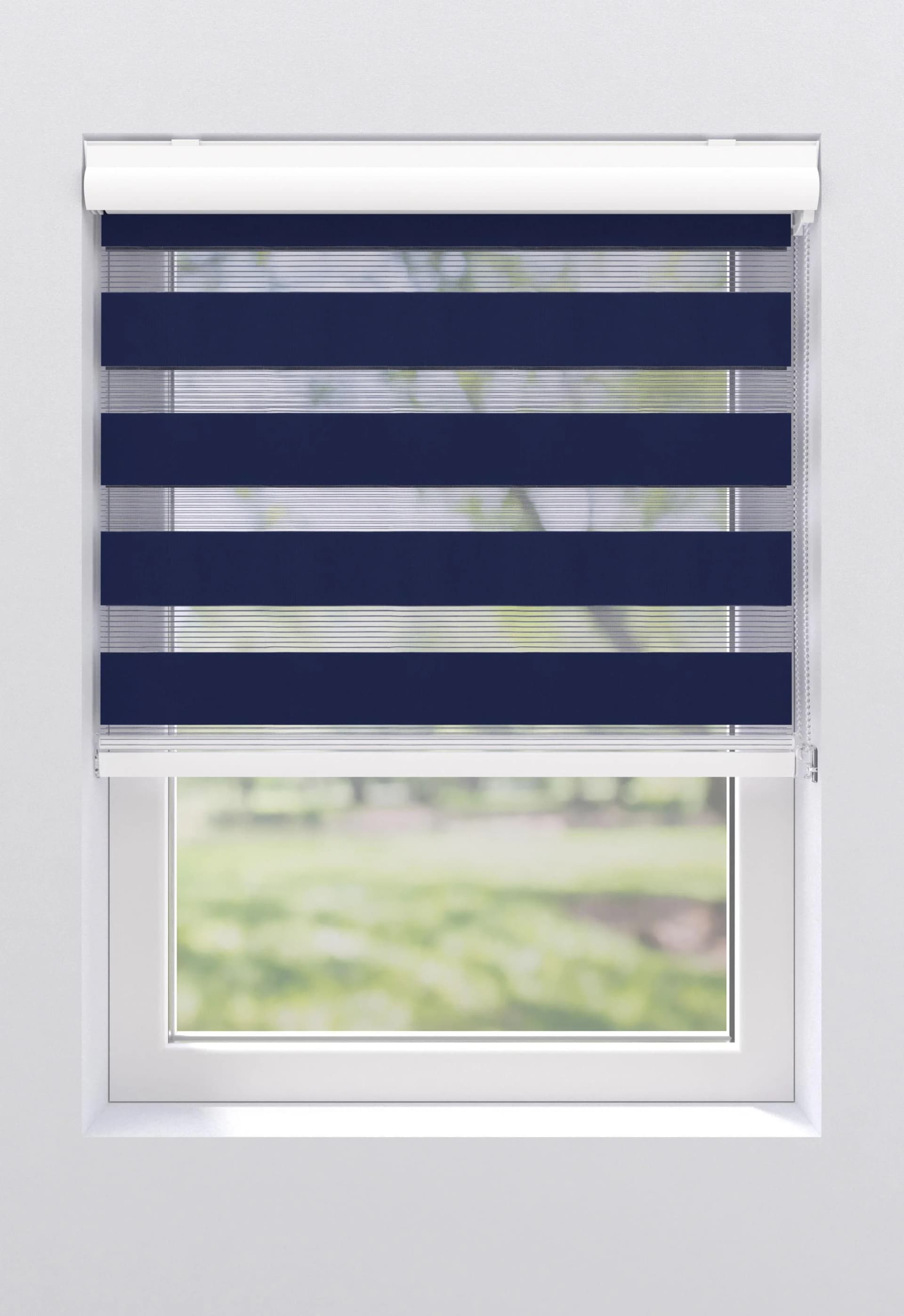 MY HOME Doppelrollo Greta Blau Weiß Klemmträger Kettenzug