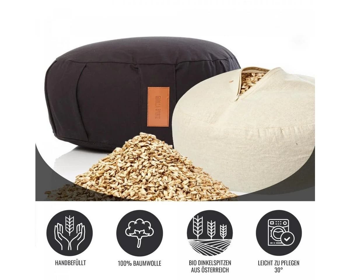 GORILLA SPORTS Yogakissen Rund Schwarz 100% Baumwolle