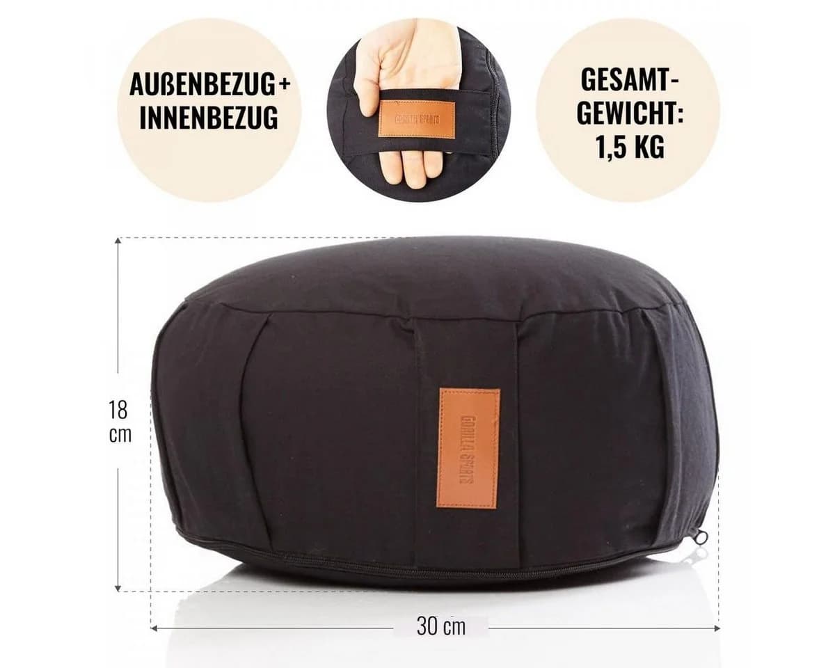 GORILLA SPORTS Yogakissen Rund Schwarz 100% Baumwolle - Bild 3