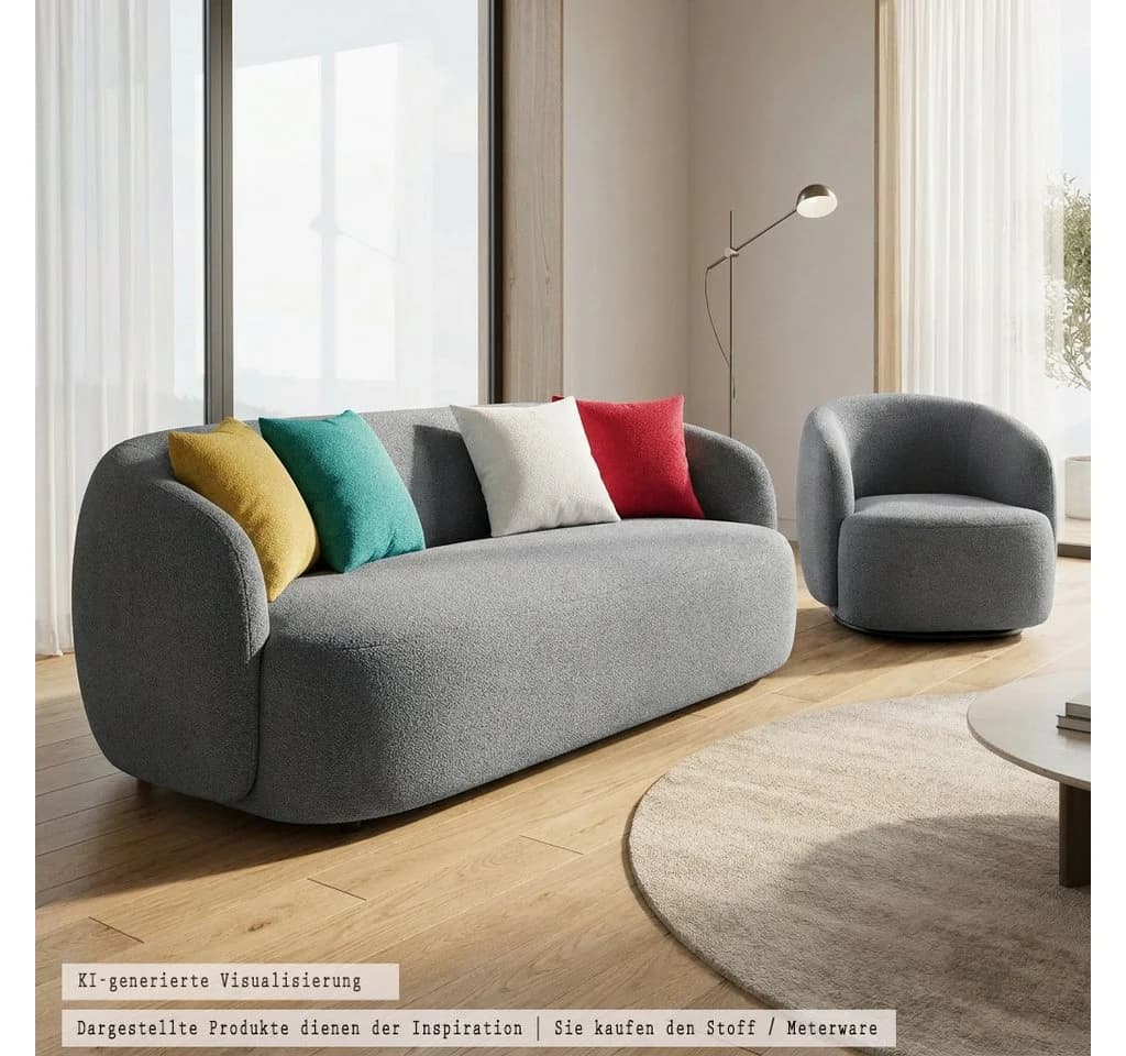 novely® MOERS Bouclé-Polsterstoff Grau 150cm Breite