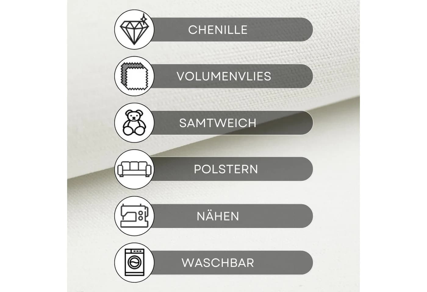 novely® Stoff ORMONT Samtiger Chenille-Stoff Weiß Robuster Möbelstoff Meterware - Bild 4