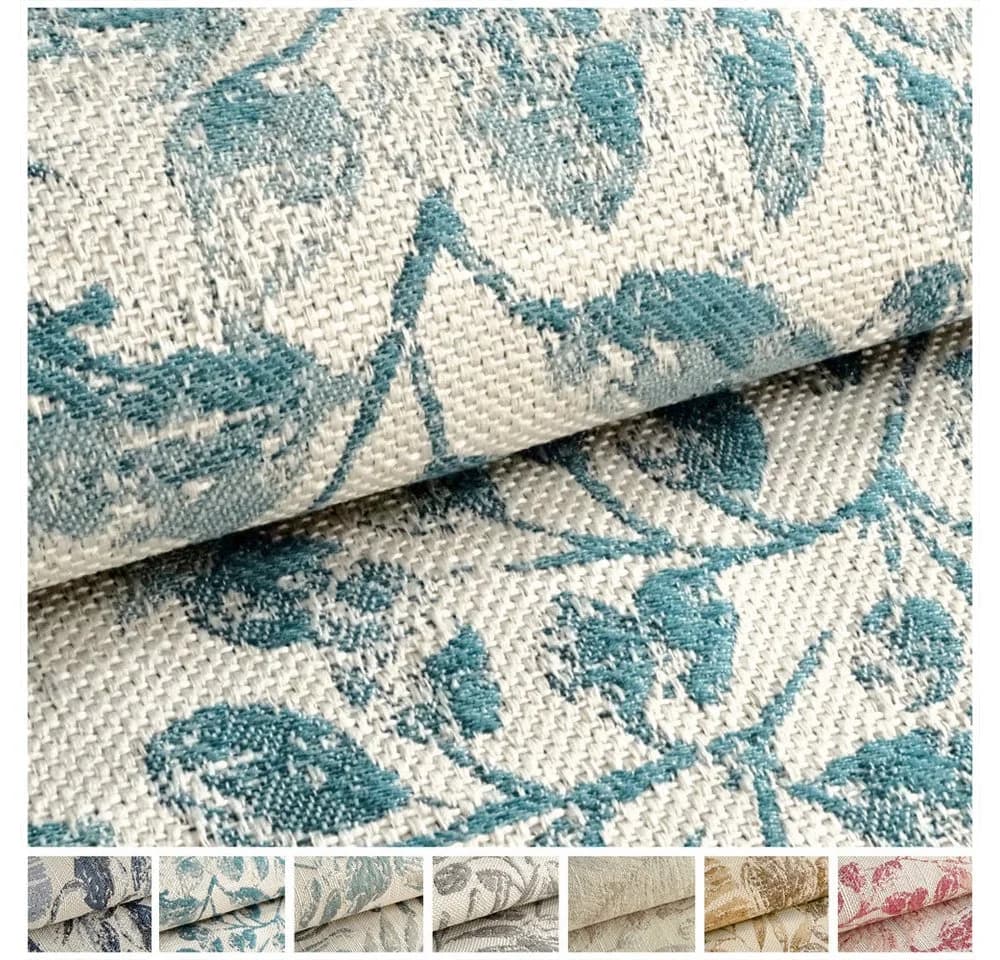 novely® Polsterstoff FLORENZ Leinen-Look Blumenmuster Blau - Bild 3