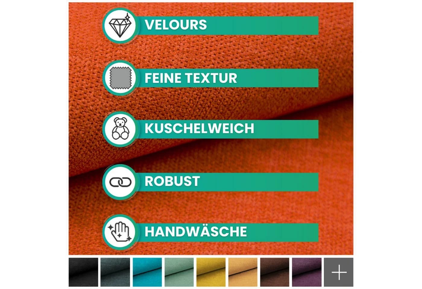 novely® Stoff RICKERT - Robuster Velours Polsterstoff Orangerot