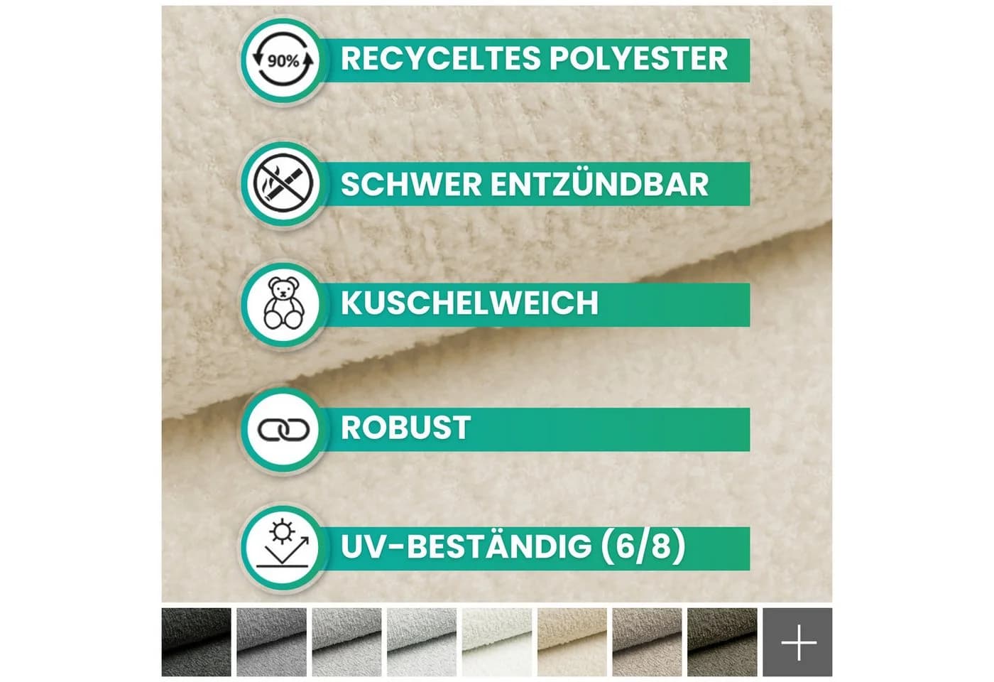 novely® Stoff ABEL - Recycelter Bouclé-Polsterstoff, 90% Recyceltes Polyester, Schwer Entzündbar, Meterware