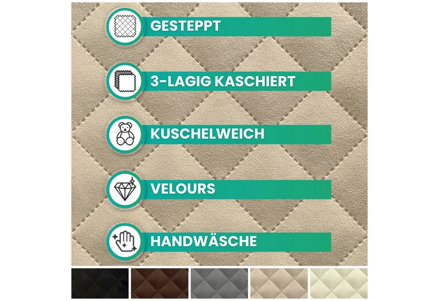 novely® Stoff ALPEN Velours 3-lagig gesteppt - Volumen-Möbelstoff Karo-Raute-Muster
