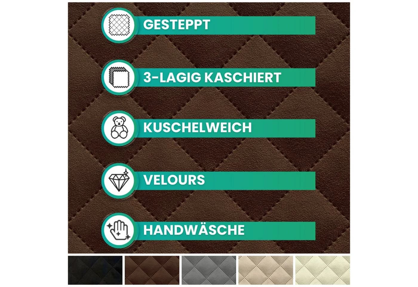 novely® Stoff ALPEN Velours 3-lagig gesteppt Karo-Raute-Muster