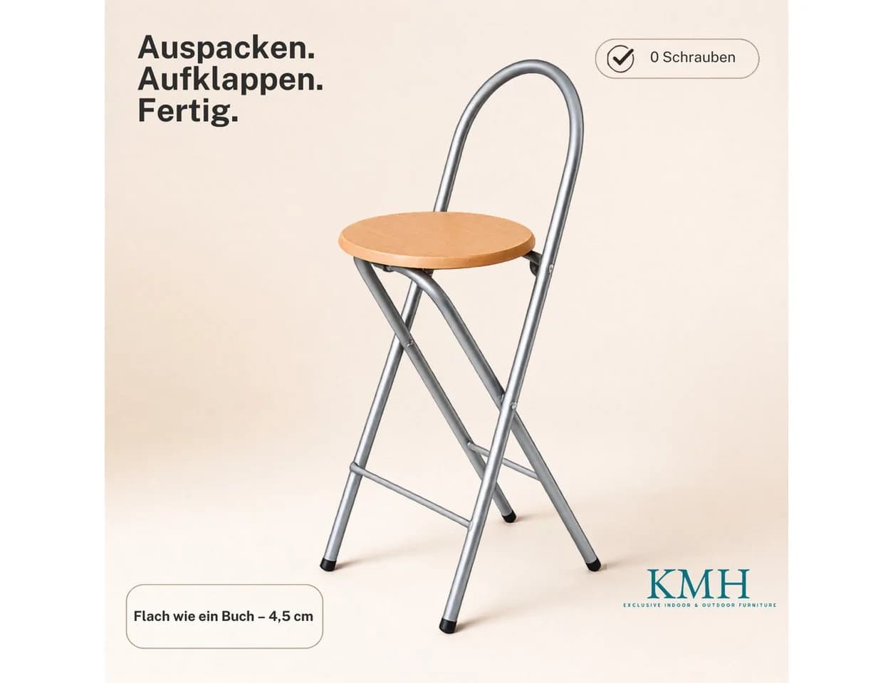 KMH Barhocker Bill Klappbar Silberfarben Buchendekor - Bild 2